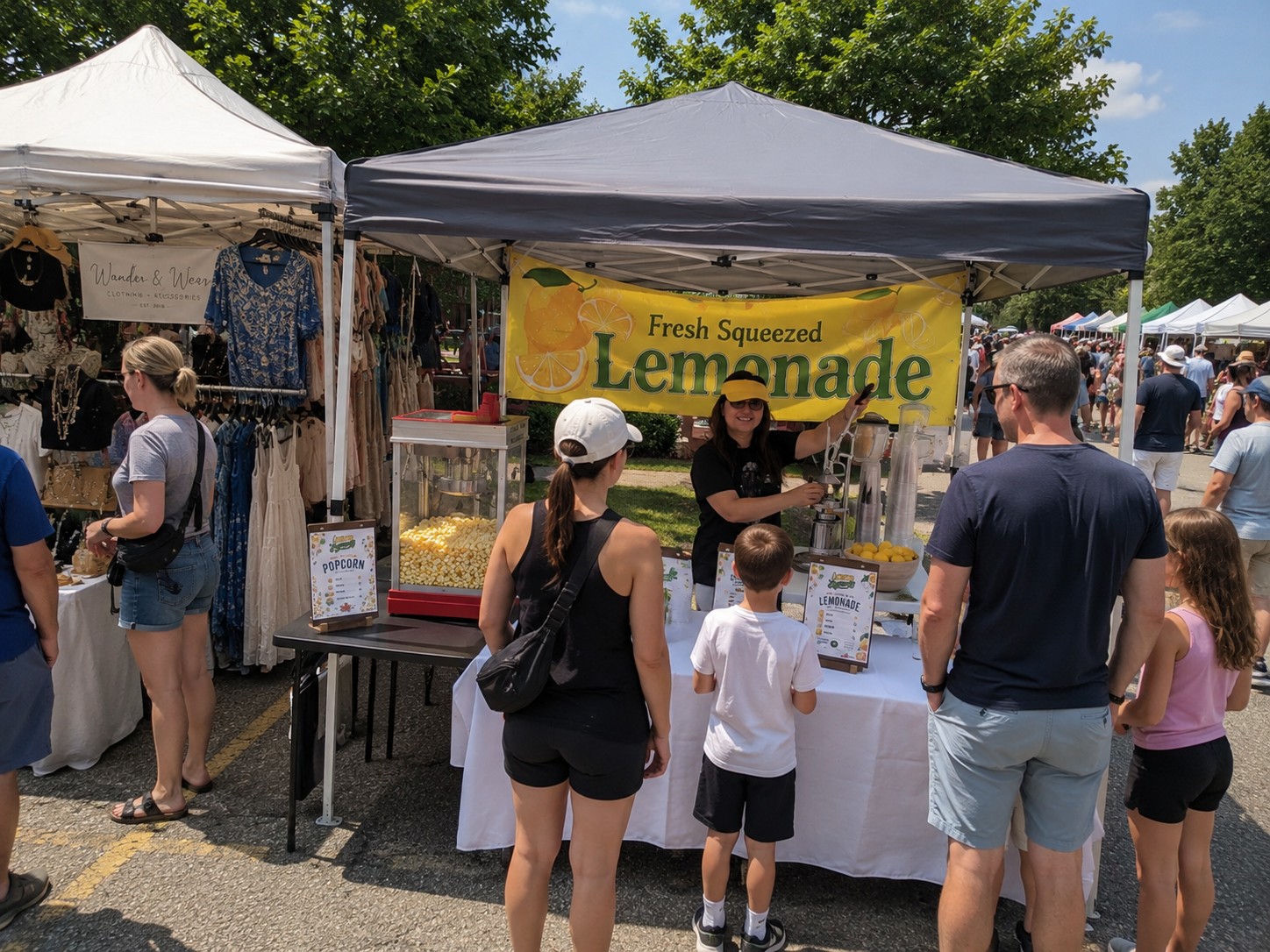 Busy Lemon Squeezy farmers market booth
